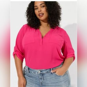 Torrid Harper 3/4 Sleeve Pullover Pink Blouse